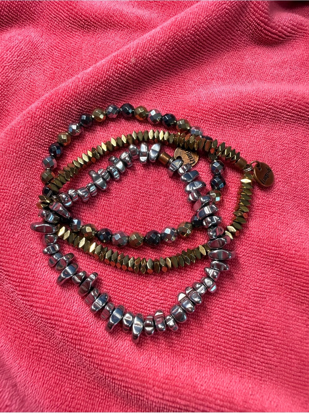 Erimish Stacked Metallic Beaded Stretch Bracelet Set - Silver & Gold
